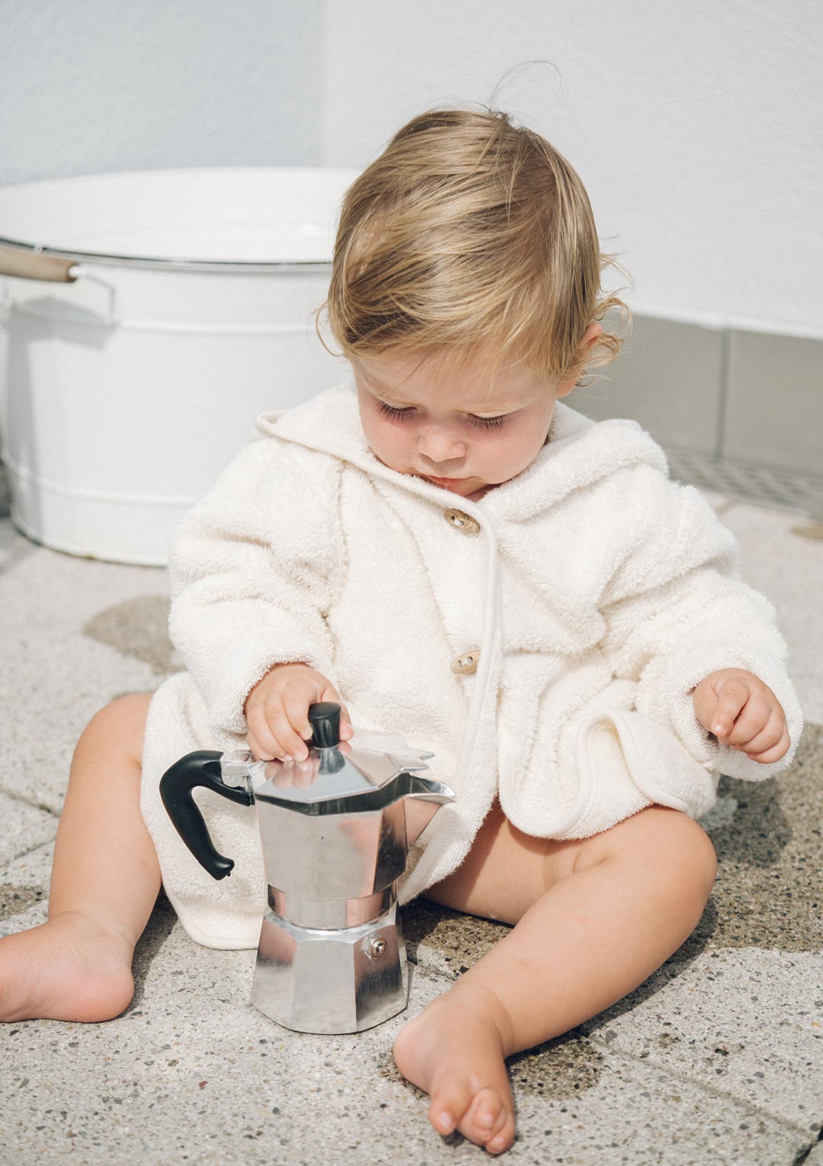 Petit Stellou Baby Bademantel aus weissem Frottee