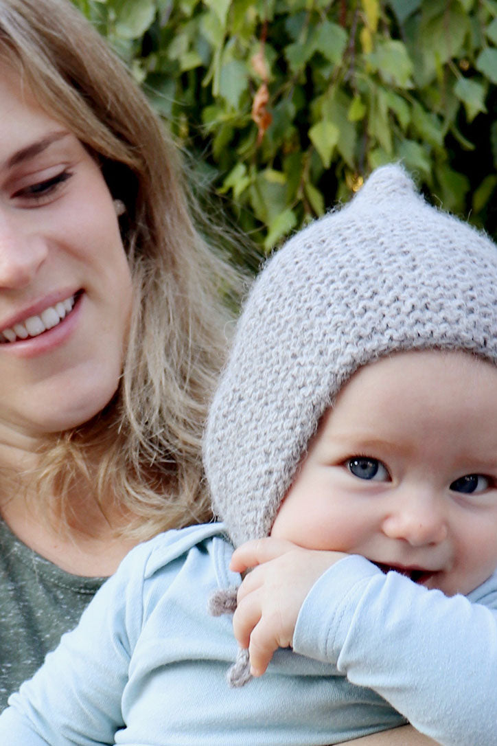 petit stellou knitted alpaca wool baby bonnet mouse